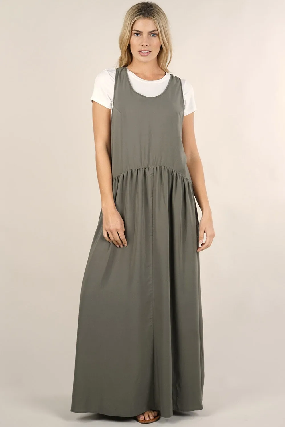 Sleeveless Racer Back Tiered Maxi Dress