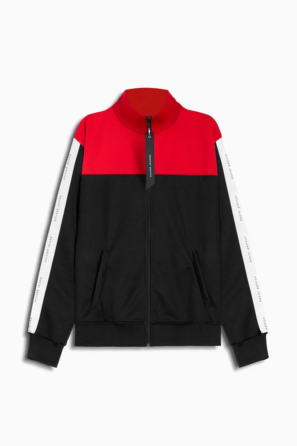 slim track jacket / black   red   ivory