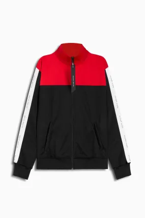 slim track jacket / black   red   ivory