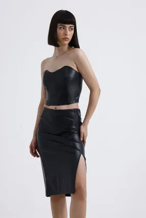 SNS Sense Black Elastic Waist Faux Leather Pencil Skirt - Bridgwater