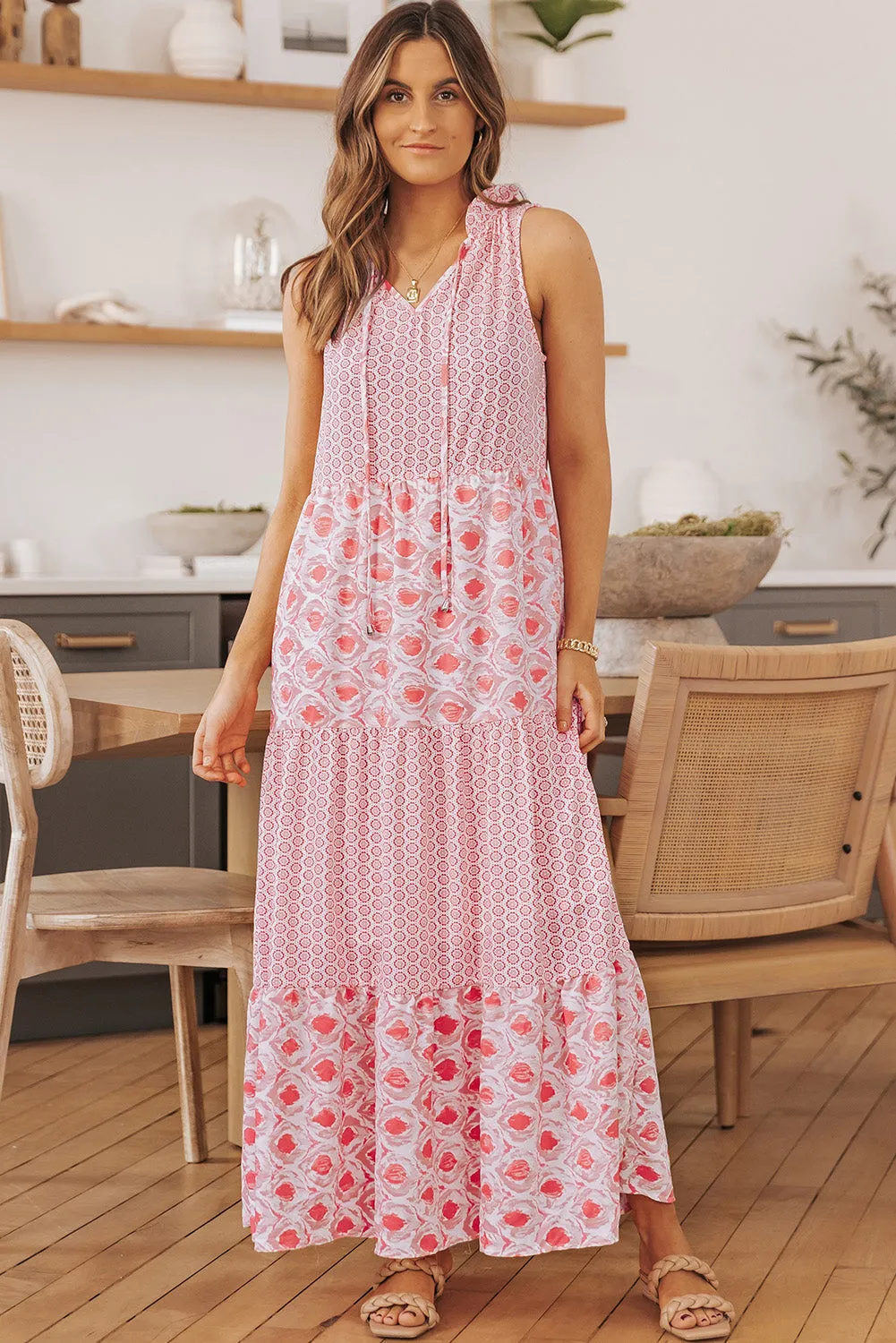 Split Neck Sleeveless Maxi Dress