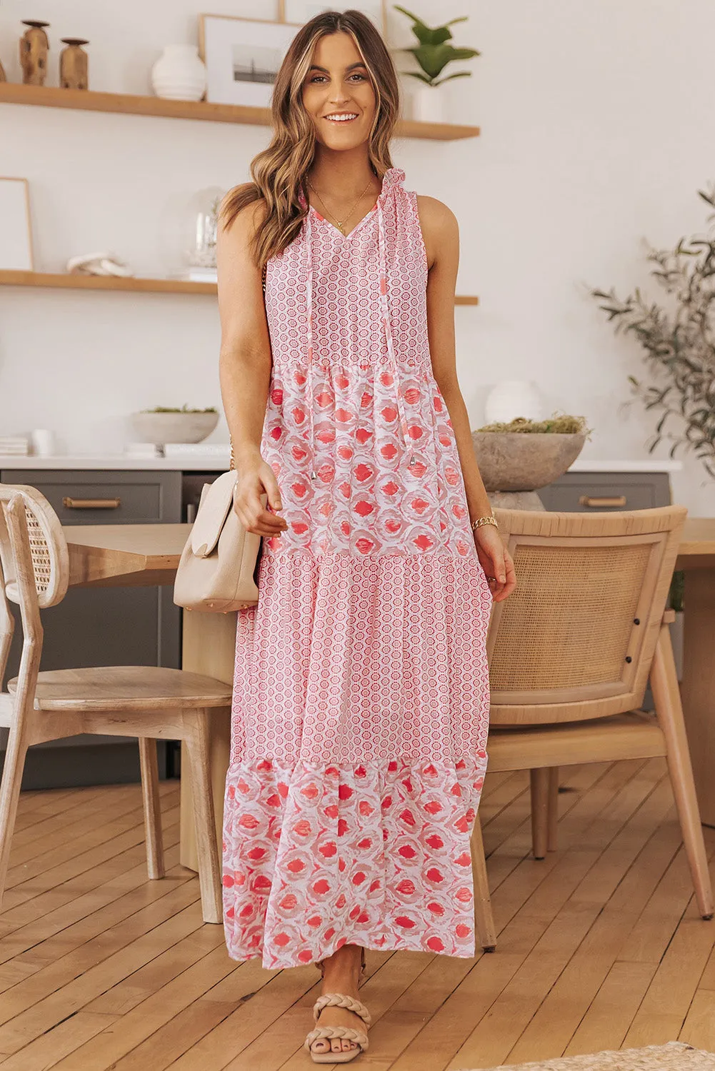 Split Neck Sleeveless Maxi Dress