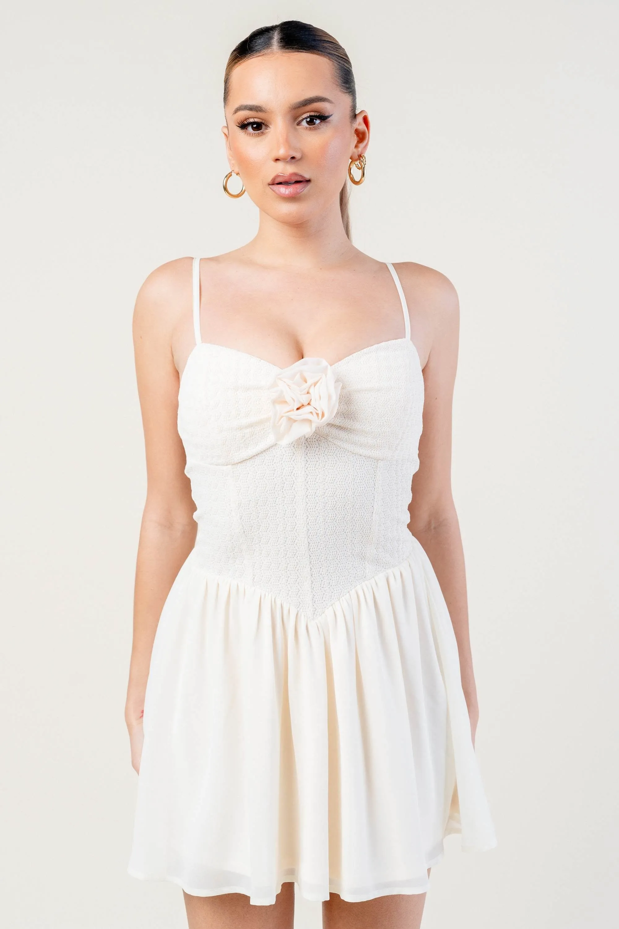 STRETCH KNIT NOVELTY ROSETTE SKATER MINI DRESS