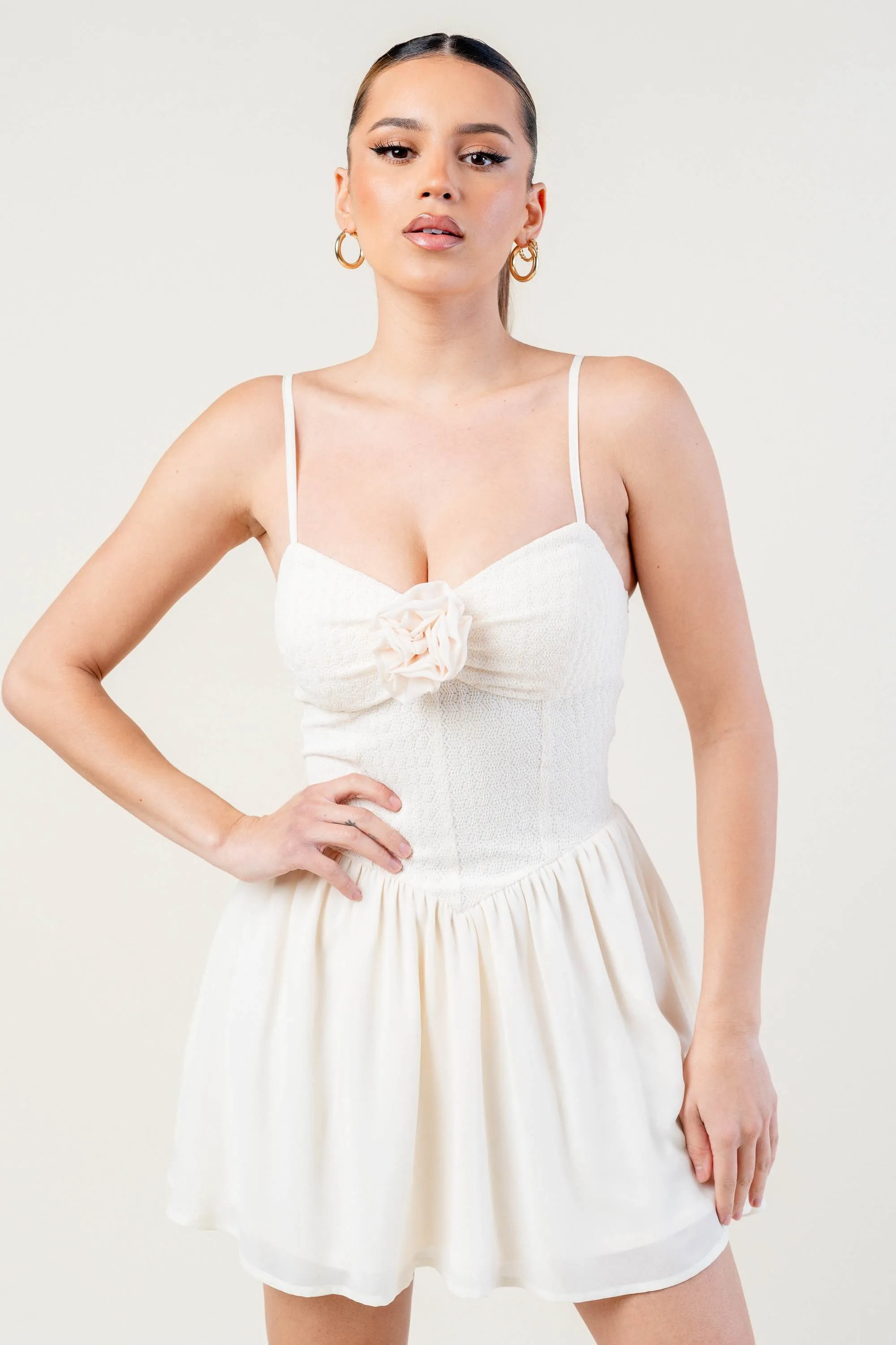 STRETCH KNIT NOVELTY ROSETTE SKATER MINI DRESS