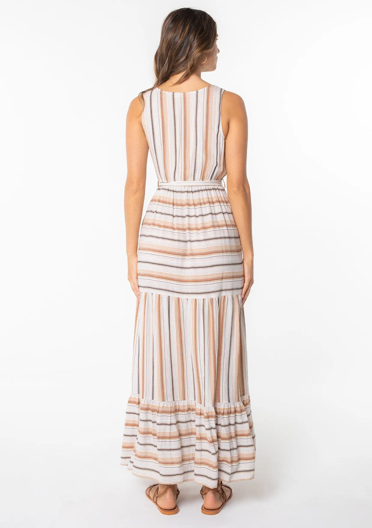 Striped Surplice Tiered Maxi Dress