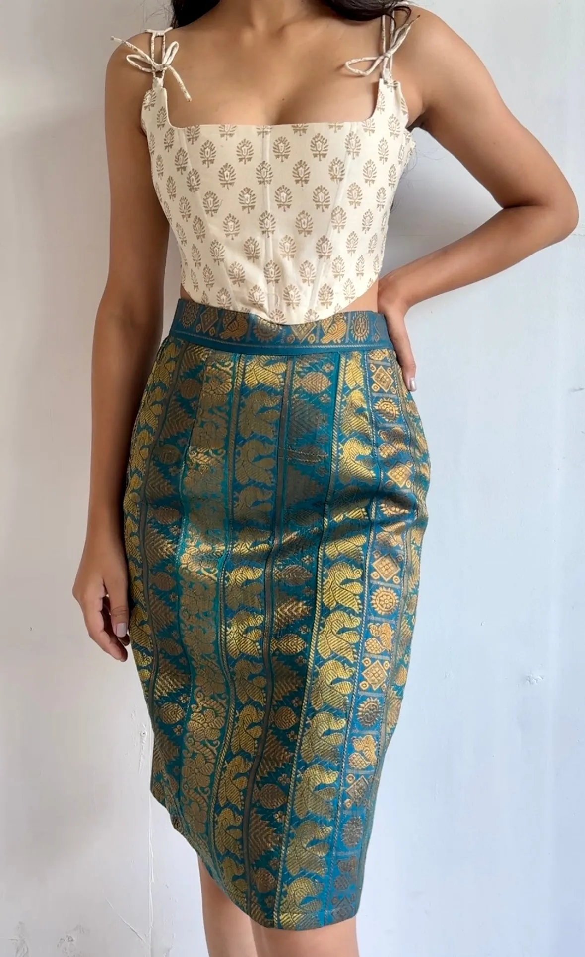 Teal And Gold Pencil Skirt