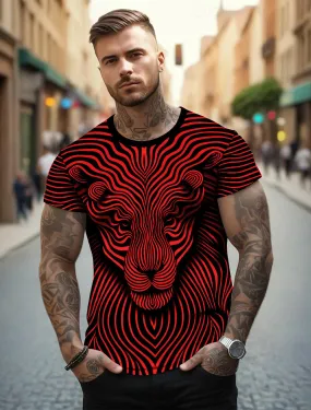 UD FABRIC Vintage Animal T Shirt for Men /Summer Short Sleeve Holiday T-Shirts Loose Clothing O-Neck Pullover/Lion Printed Attractive T Shirt (IN, Alpha, 2XL, Regular, Maroon)