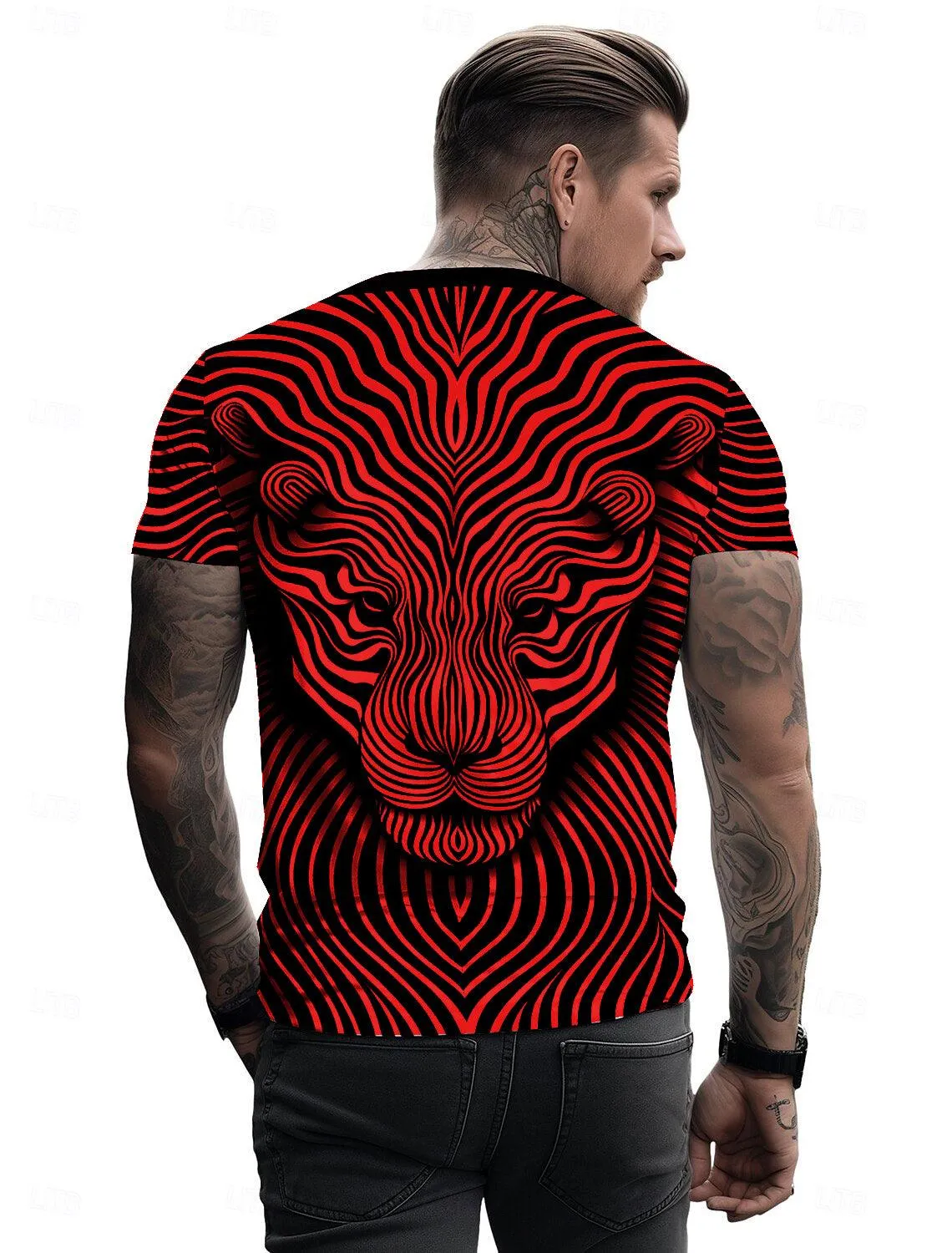 UD FABRIC Vintage Animal T Shirt for Men /Summer Short Sleeve Holiday T-Shirts Loose Clothing O-Neck Pullover/Lion Printed Attractive T Shirt (IN, Alpha, 2XL, Regular, Maroon)