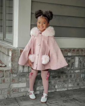 Victoria for MI LOVES Collaboration!!Beautiful ROSE Cape with Synthetic fur Collar and pom-poms.
