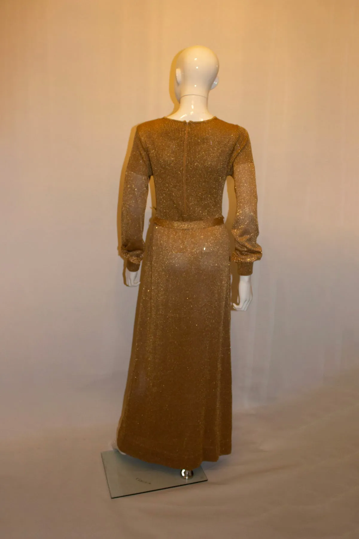 Vintage Gold Knit and  Crochet Long Gown