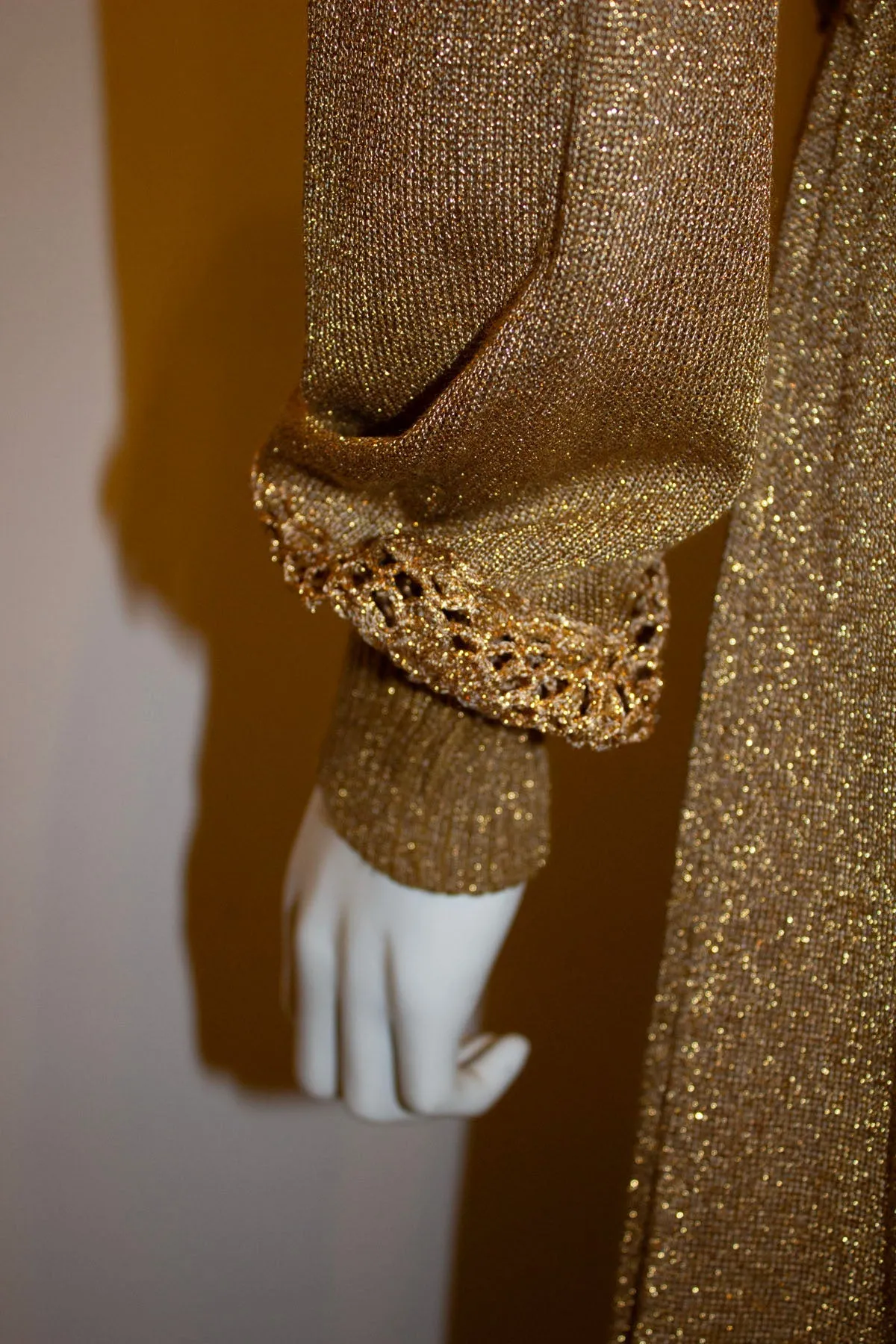 Vintage Gold Knit and  Crochet Long Gown