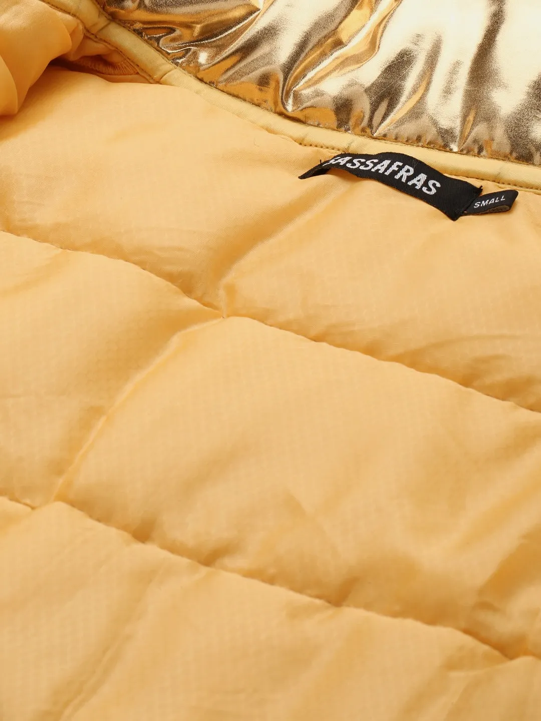 Women Gold Mettalic Sleeveless Puffer Crop