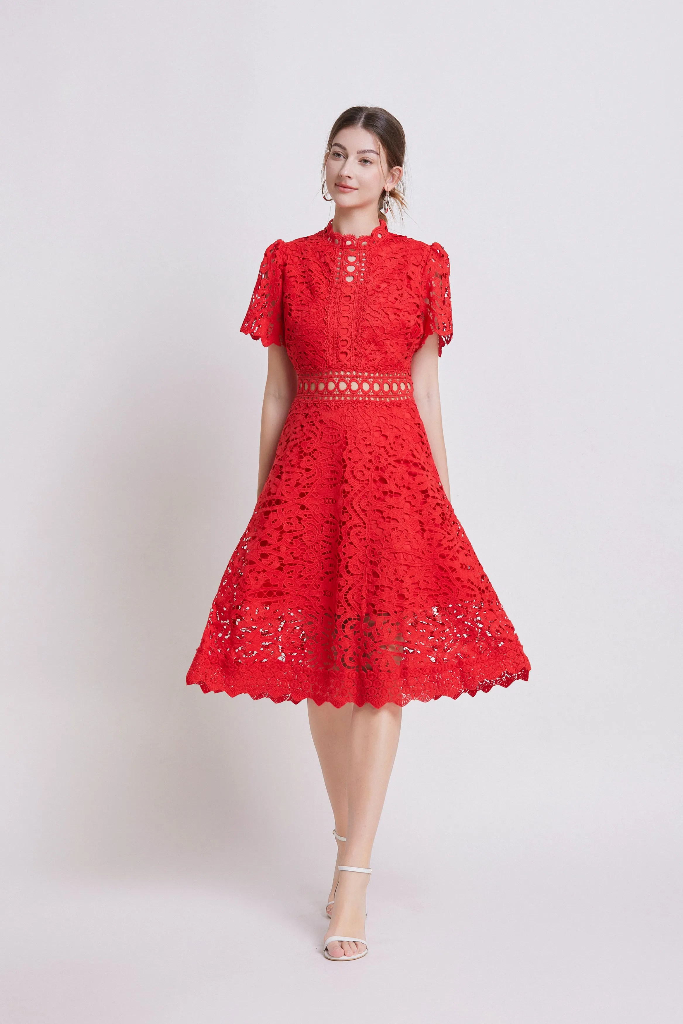 Women's Elegant Lace Hollow Midi Dress