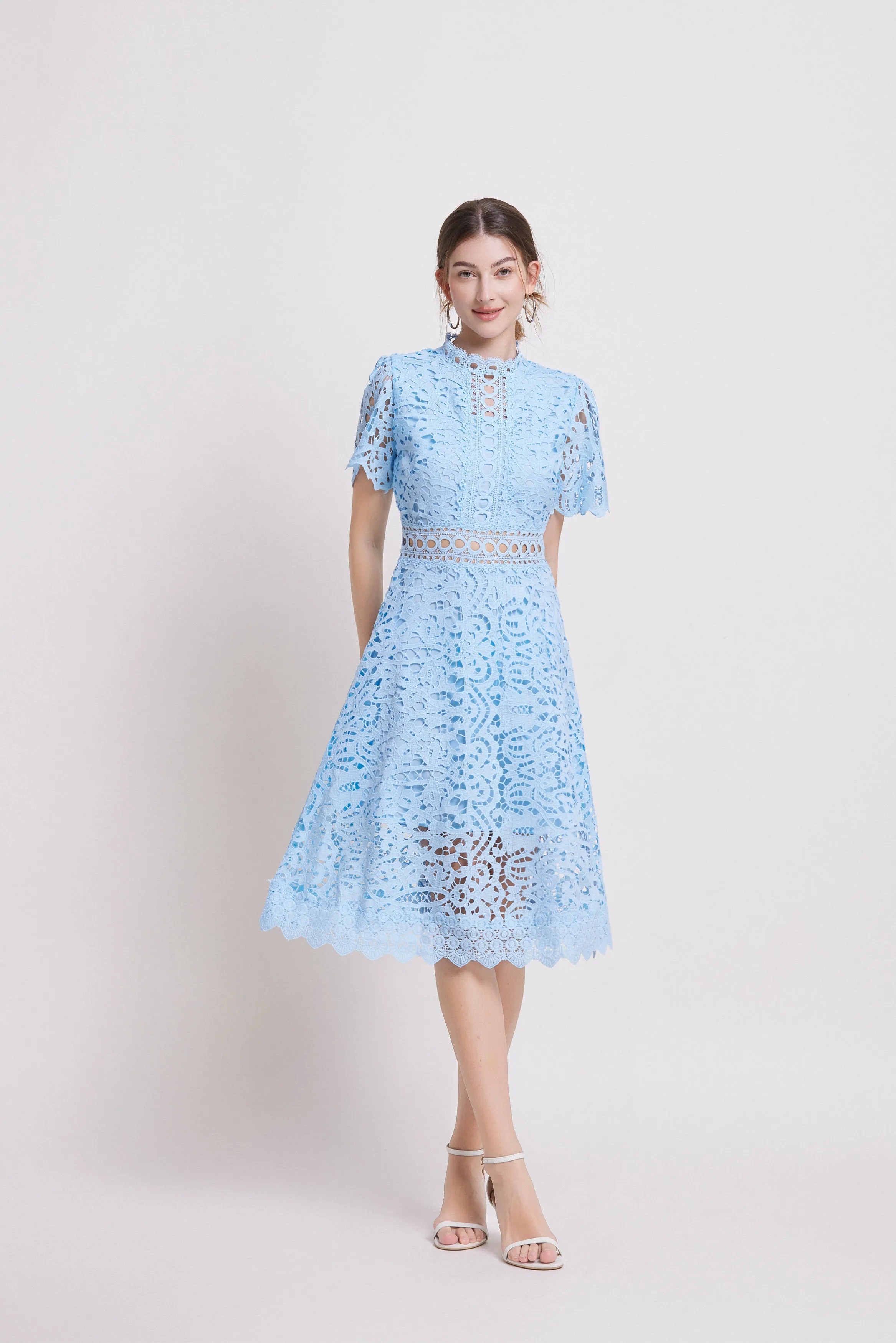 Women's Elegant Lace Hollow Midi Dress