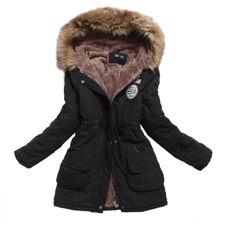 Womens Parka Coat Autumn Winter Thick Warm Hooded Parka Jacket Cotton Padded Casual Slim