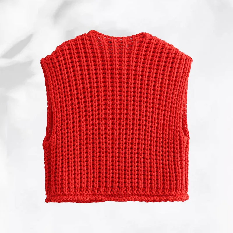 Women's Plain Button Front Pocket Sleeveless Cardigan