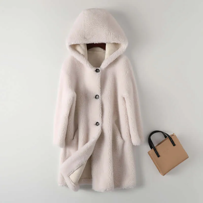 Women's Plush Teddy Coat with Hood - Cream