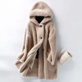 Women's Plush Teddy Coat with Hood - Cream