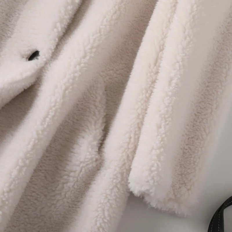 Women's Plush Teddy Coat with Hood - Cream
