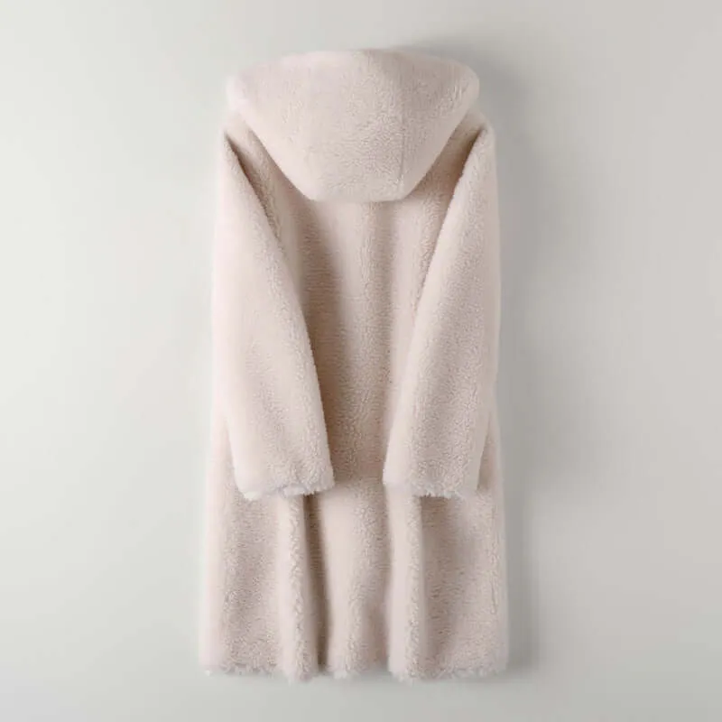 Women's Plush Teddy Coat with Hood - Cream